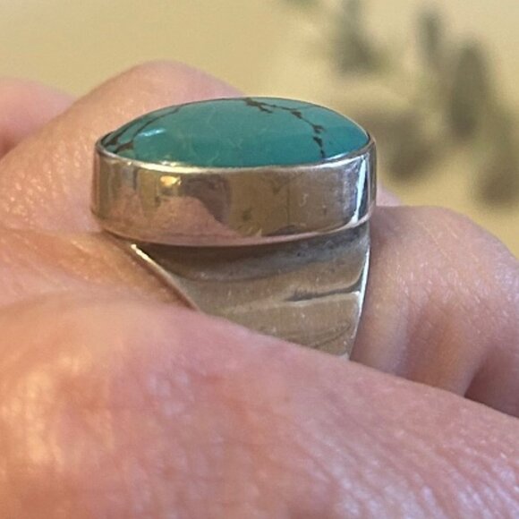 Stunning women's natural sterling silver turquoise statement ring size 8.5 - Picture 6 of 10
